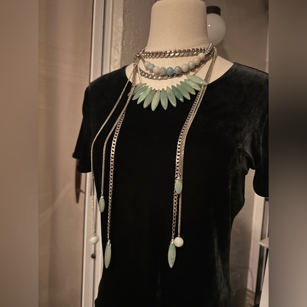 Chic Layered Mint Statement Necklace - image 5